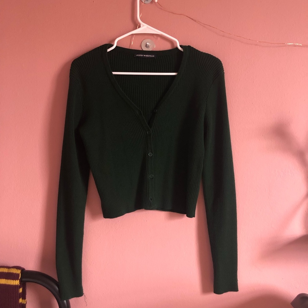 dark green brandy melville ribbed cardigan sweater